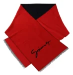 Givenchy Red Black Wool Unisex Winter Warm Scarf Wrap Shawl