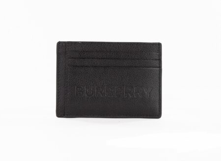 Burberry Chase Black Branded Embossed Logo Leather Money Clip Card Cas